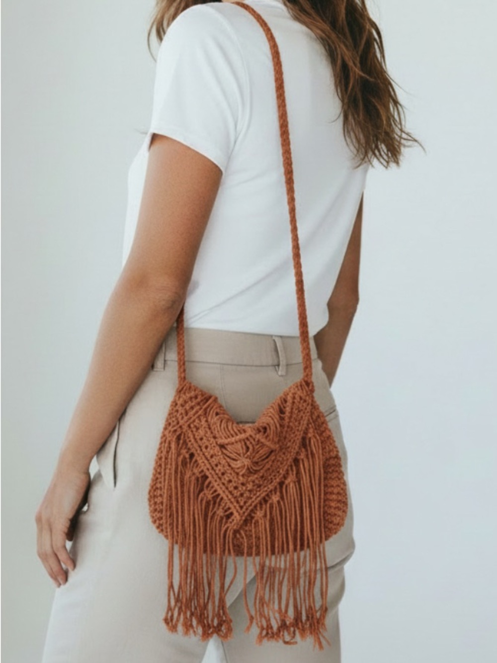 Boho Brown Fringe Crossbody Bag in Rust Orange